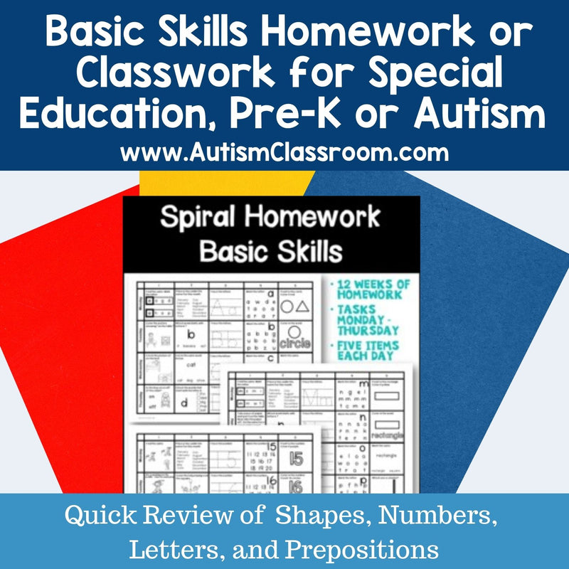 Spiral Homework - Beginning Skills (Shapes, Numbers, Letters & Prepositions)
