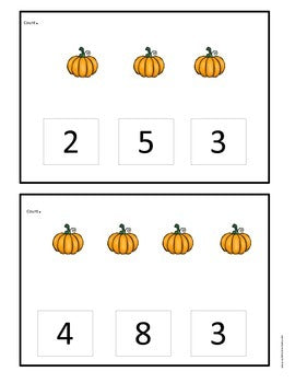 Task Cards: Pumpkin Counting w/ 1:1 Correspondence 1-10