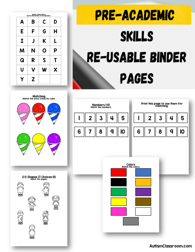 Pre-Academic Skills Re-Usable Binder Pages
