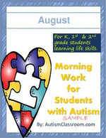 Morning Work or Homework for Students with Autism (August)