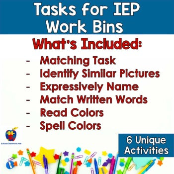 Already Done! Tasks for IEP Work Bins- Colors