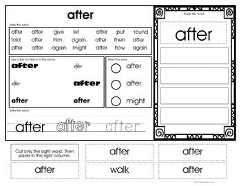 Sight Word Identification & Word Work Printables- 1st